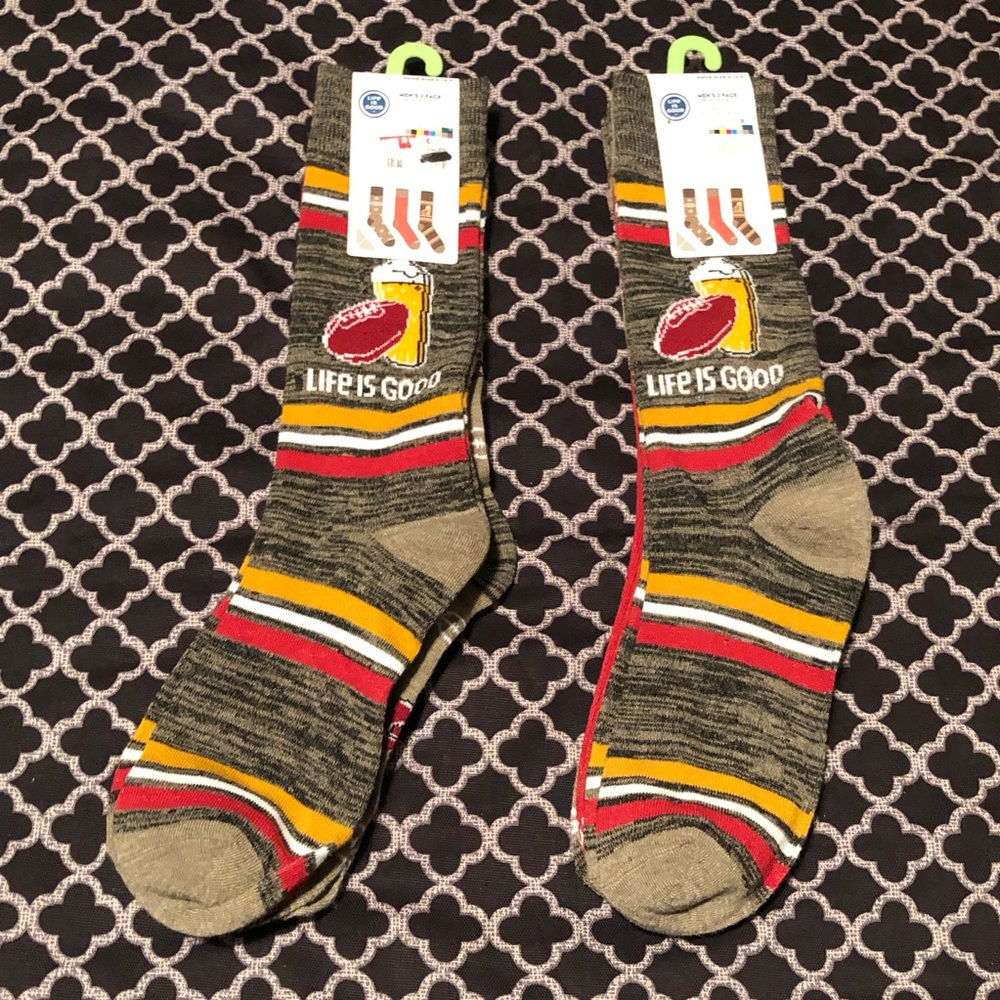 Life Is Good Mens Socks 3 Pack Crew Football "Sunday Funday" 6-12.5